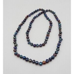 Single Strand Black Freshwater Pearl Necklace Hand Tied 17 Inch Drop No Clasp